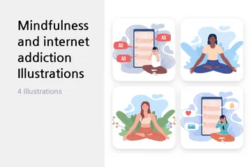 Mindfulness And Internet Addiction Illustration Pack
