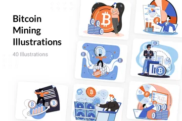 Mineração de bitcoin Pacote de Ilustrações