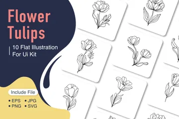 Free Doodle de tulipe de fleur esthétique minimaliste Pack d'Illustrations