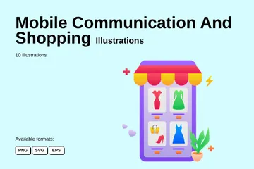 Mobile Communication And Shopping Illustration Pack