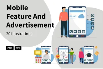 Mobile Funktion und Werbung Illustrationspack