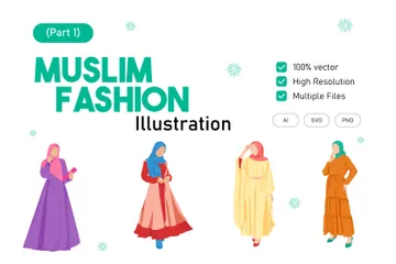 Moda Muçulmana Hijab Pacote de Ilustrações