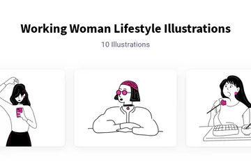 Free Mode de vie d'une femme qui travaille Pack d'Illustrations