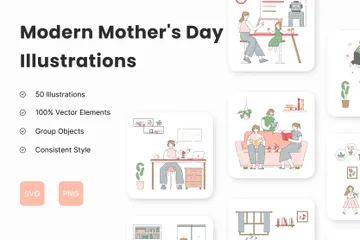 Modern Mother's Day Activities Illustration Pack