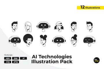 Modern People And Robots Illustration Pack