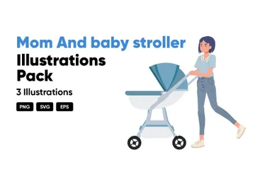 Mom And Baby Stroller Illustration Pack