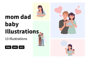 Mom Dad Baby Illustration Pack