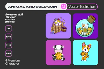 Moneda de oro y animales Paquete de Ilustraciones