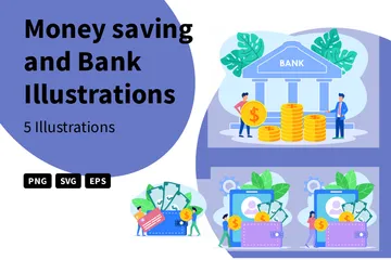 Money Saving And Bank Illustration Pack