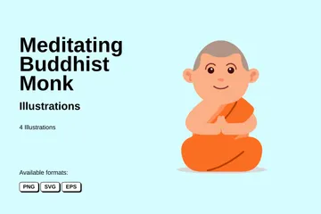 Meditando Monge Budista Pacote de Ilustrações