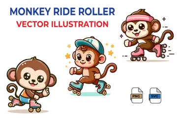 Mono jugando patinando Paquete de Ilustraciones