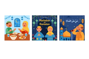 Muslimische Aktivitäten im heiligen Monat Ramadan Illustrationspack