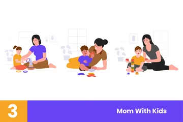 Mother Playing With Kids Illustration Pack