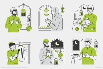 Muçulmanos durante o Ramadã Pacote de Ilustrações