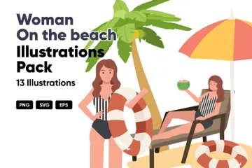 Mujer en la playa Paquete de Ilustraciones