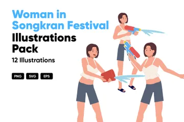 Mujer en el festival Songkran Illustration Pack