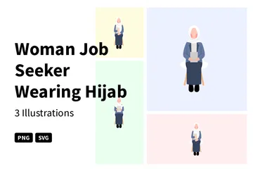 Mulher à procura de emprego usando hijab Pacote de Ilustrações