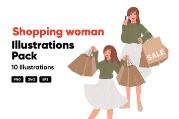 Mulher de compras Pacote de Ilustrações