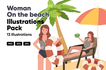 Mulher na praia Pacote de Ilustrações