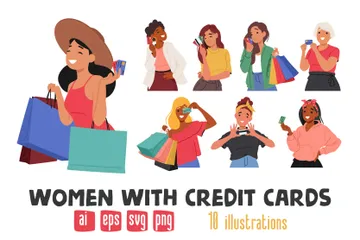 Mulheres com cartões de crédito Pacote de Ilustrações