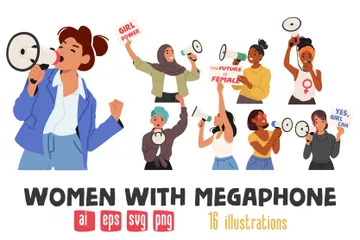 Mulheres com megafone Pacote de Ilustrações