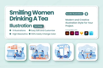Mulheres sorridentes bebendo chá Pacote de Ilustrações