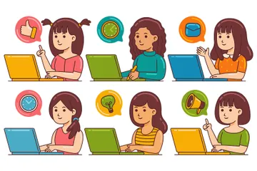 Mulheres trabalhando com laptop Pacote de Ilustrações