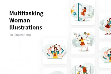 Multitasking Woman Illustration Pack