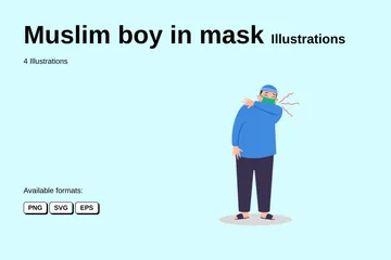 Muslim Boy In Mask Illustration Pack