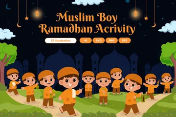 Muslim Boy Ramadan Activity Illustration Pack