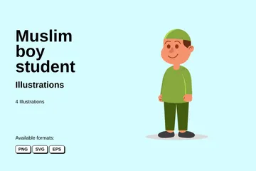 Muslim Boy Student Illustration Pack