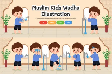 Muslim Boy Wudhu Illustration Pack