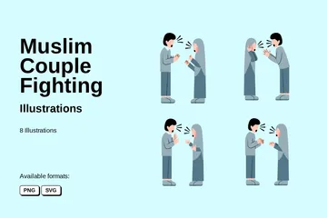 Muslim Couple Fighting Illustration Pack