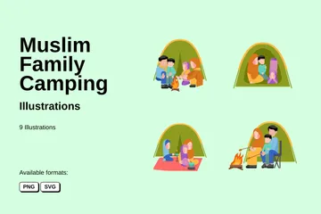 Muslim Family Camping Illustration Pack