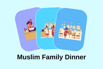 Muslim Family Dinner Illustration Pack