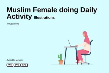 Muslim Female Doing Daily Activity Illustration Pack