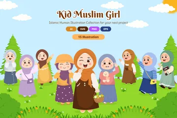 Muslim Girl Activity Illustration Pack