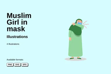 Muslim Girl In Mask Illustration Pack