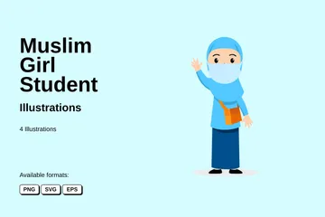 Muslim Girl Student Illustration Pack