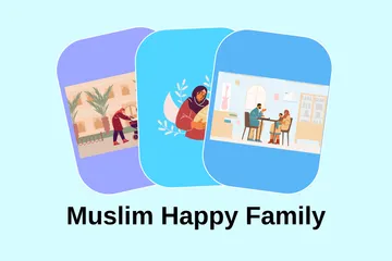 Muslim Happy Family Illustration Pack