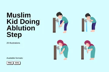 Muslim Kid Doing Ablution Step Illustration Pack