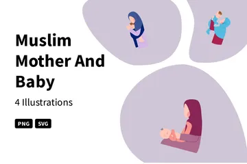 Muslim Mother And Baby Illustration Pack