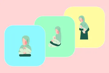 Muslim Mother Breastfeeding Illustration Pack