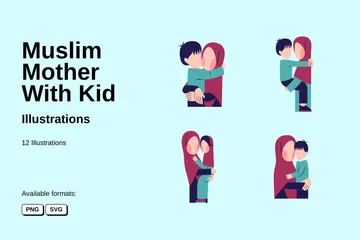 Muslim Mother With Kid Illustration Pack