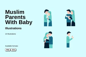 Muslim Parents With Baby Illustration Pack