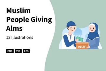 Muslim People Giving Alms Illustration Pack