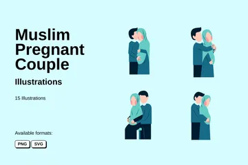 Muslim Pregnant Couple Illustration Pack