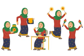 Muslim Woman Ramadan Activity Illustration Pack
