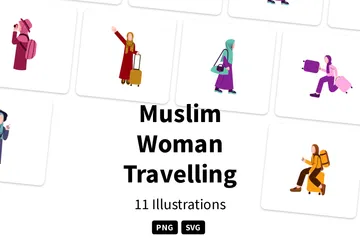 Muslim Woman Travelling Illustration Pack