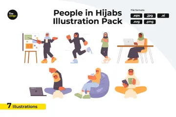 Muslim Women Daily Lives Illustration Pack